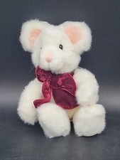 Russ Berrie Tic Toc White Mouse Plush Stuffed Animal Velvet Bow Rat 7-8" Vintage