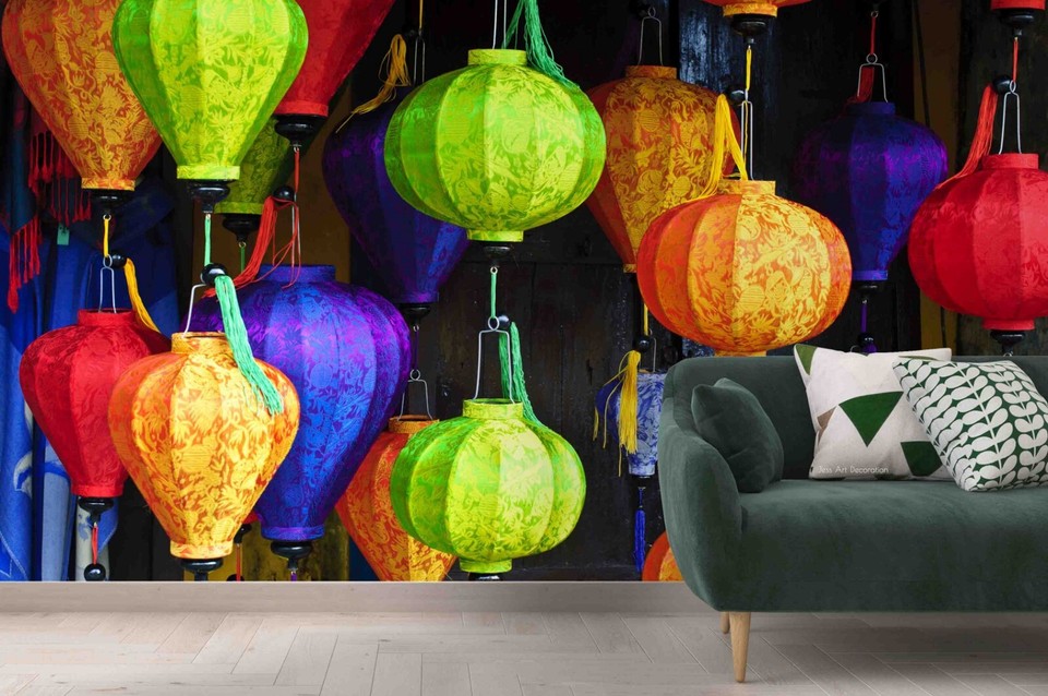 3D Lantern Green Blue Red Decoration Wallpaper Wall Murals Removable