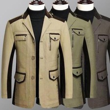 Men's Cotton Blend Jacket Business Casual Stand Collar Coat Slim Fit Formal OL