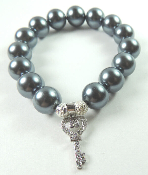 Handcrafted Grey Shell Pearl Stretch Max 64% OFF Tampa Mall Bracelet key Statemen with