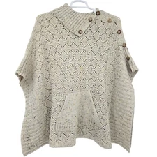 Democracy Women's Poncho Chunky Knit Sweater Beige Medium
