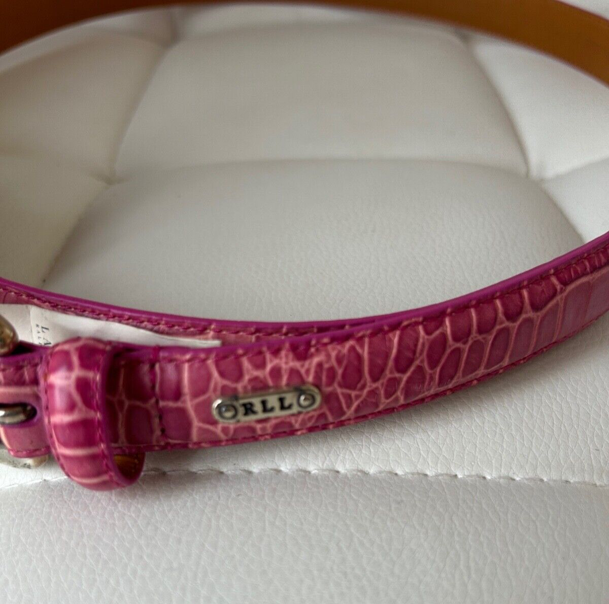 Vintage Ralph Lauren Pink Croc Embossed Italian Leather Belt 