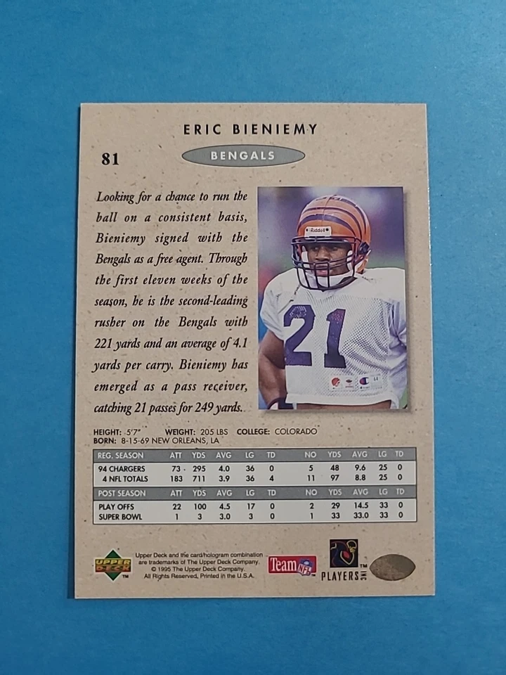 ERIC BIENIEMY 1995 UPPER DECK SP CHAMPIONSHIP SERIES FOOTBALL CARD # 81 I1196 - Image 2 of 2
