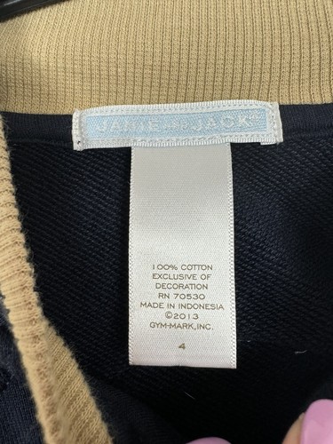 Janie And Jack Boys Full Zip Varsity Sweatshirt Tan Navy Size 4 100% Cotton - Picture 3 of 6