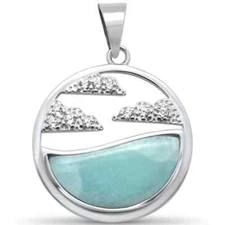 Natural Larimar Clouds & Ocean Scenery .925 Sterling Silver Pendant