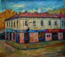 Ukrainian Soviet Oil Painting City advertising Postimpressionism 