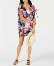 Bar III Cold-Shoulder Floral Tunic Swimsuit Cover-Up Women's Size Small NEW