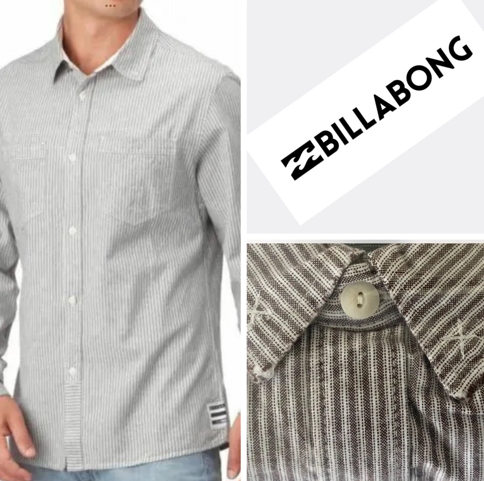 BNWT BILLABONG MENS SHIBUYA LONG SLEEVE STRIPED SHIRT SIZE L  (MERLOT STRIPE)