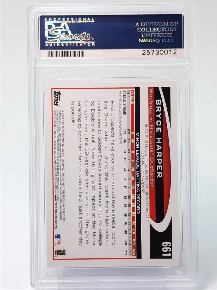 BRYCE HARPER 2012 TOPPS ROOKIE ROOKIE BATTING NATIONALS RC PSA 10 Q5878 - Image 2 of 2