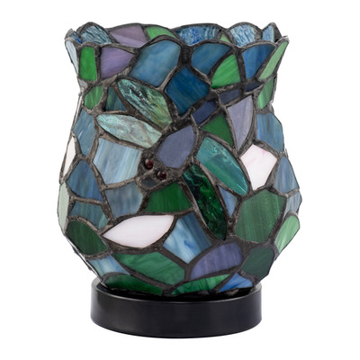 Tiffany-Lampe Libelle Motiv oben offen blau und grün Buntglas von Happy...