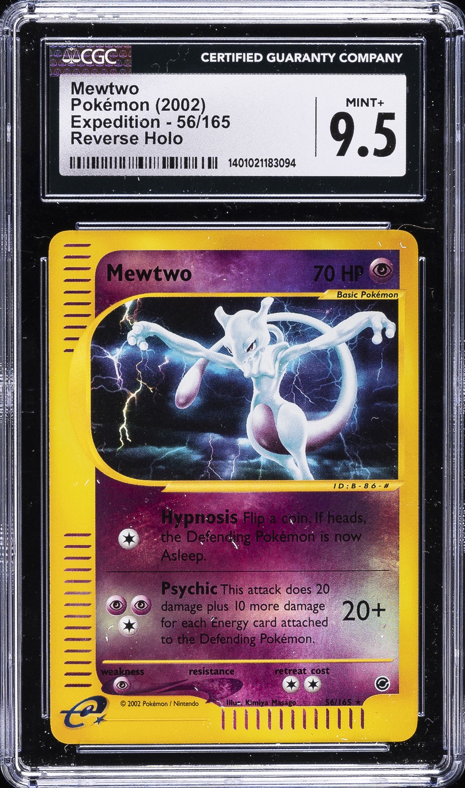 2002 POKEMON EXPEDITION,  REVERSE HOLO #56/165 MEWTWO CGC 9.5