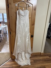 Pronovias Barcelona Wedding Dress Lace Mermaid Gown Size 12/44 w/ Train Bag