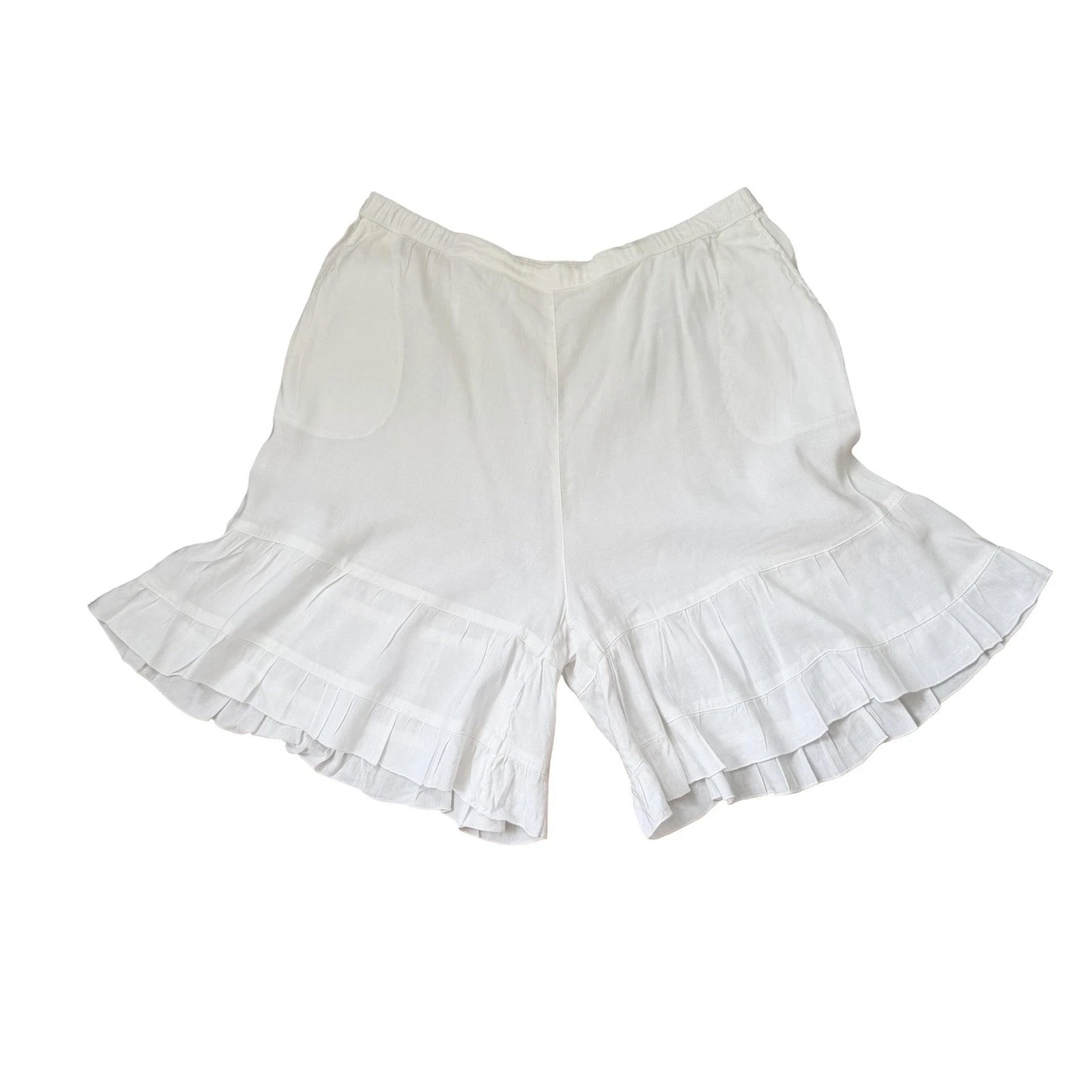 Kleen Culotte Shorts Womens XL White Ruffle Hem Flowy Linen Boho Casual Artisan