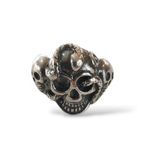 MENS UNISEX 925 SILVER RING WITH SKULLS AND SNAKE