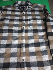 Canada Weather Gear Men's Large Sherpa Lined Flannel Grey/Black/Brown Jacket