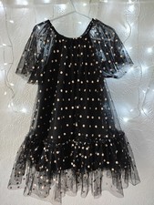 NEXT Gorgeous Black Gold Dotted Girls Christmas Dress Age 2-3 Years Size 98 Cm