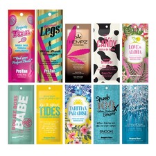 10 Different Tanning Lotion Sample Packets - Premium Maximizers  Bronzers