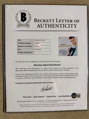 MORRISSEY SIGNED VINYL! Authenticated Signature! Morrissey Gifts