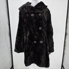 Vintage 1970s Women's Dark Brown Faux Fur Shawl Collar Double-Breasted Coat S 