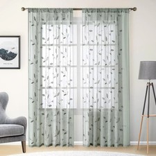 2Pcs Voile CurtainWashable Window Thin Curtain Embroidered Leaf Tulle Curtains