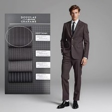 Men's Brown 97 Merino Wool Fine Stripe Classic Slim Single-Breasted 2Piece suit