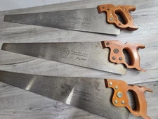 Lot of 3 Henry Disston Hand Saws D-7 Lightweight No. 8 D-23 w Wheat Handle