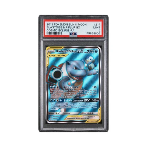 Pokémon 2019 Blastoise & Piplup GX 214/236 Cosmic Eclipse Full Art Holo PSA 9