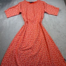 WEIRD FISH FLOWERS CRIMSON CASSANDRA WOMENS DRESS 10 1/4 SLEEVE ORGANIC COTTON