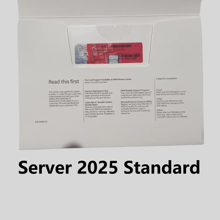 Microsoft Windows Server 2025 Standard 64Bit 24 Core 50 CALs DVD With ...