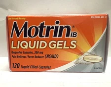 Motrin IB Liquid Gels ,Ibuprofen ,200mg 120 Liquid Filled Capsules, Exp:11/2026