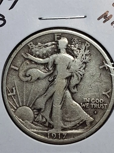 1917-S WALKING LIBERTY HALF DOLLAR. VG- FINE CONDITION. OBVERSE MINTMARK
