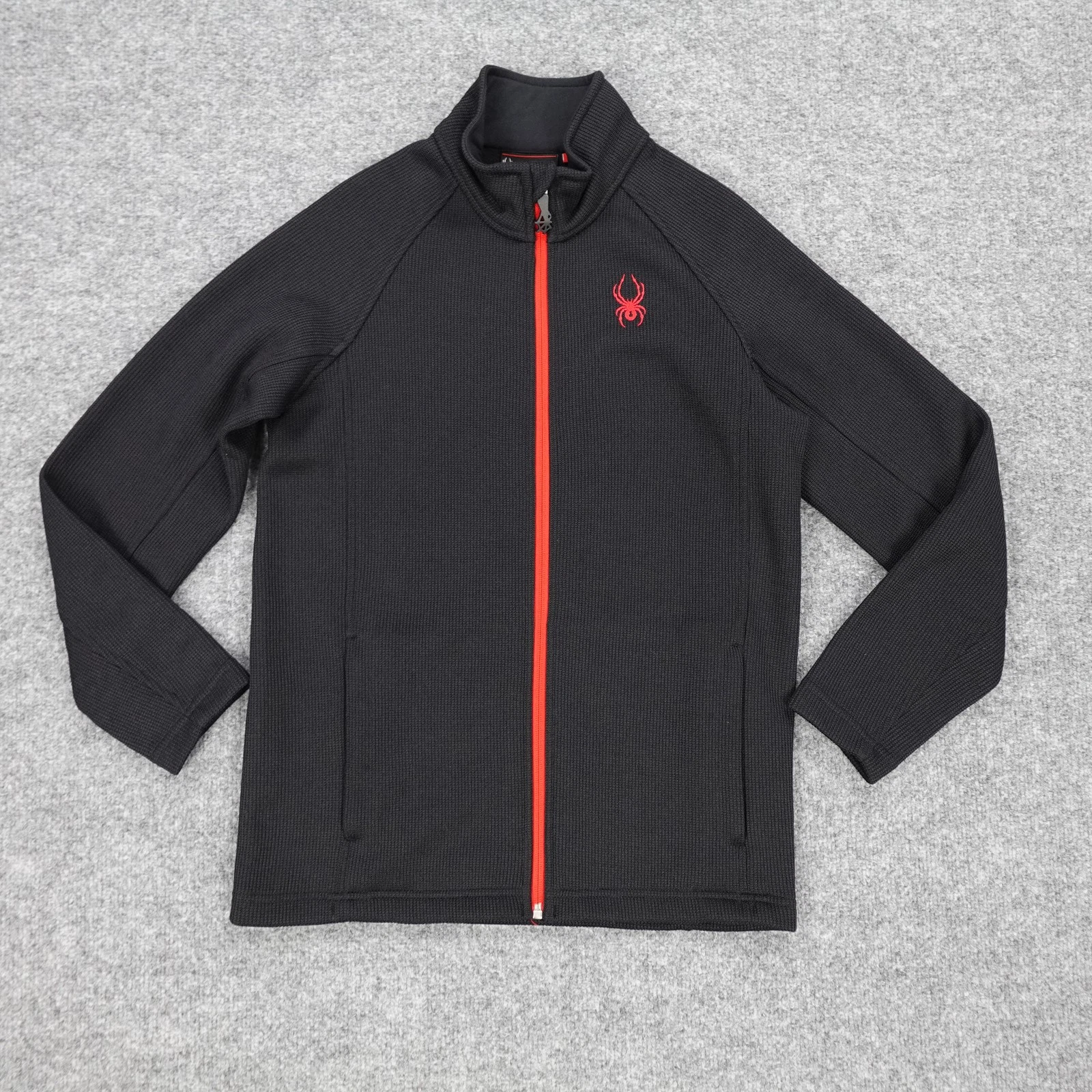 Spyder Full Zip Jacket Youth Large 14/16 Black Red Fleece Logo Outdoor 2018