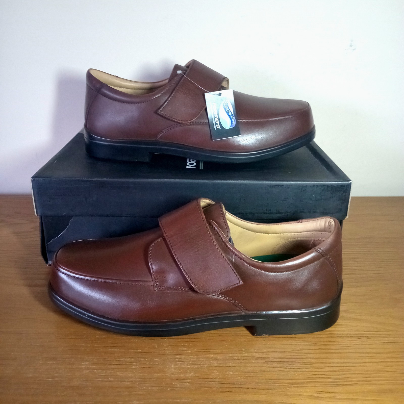 Zapatos Roamers Extra Anchos Para Hombre Talla 13 Marrón Tacto Cierre Cuero Ligeros