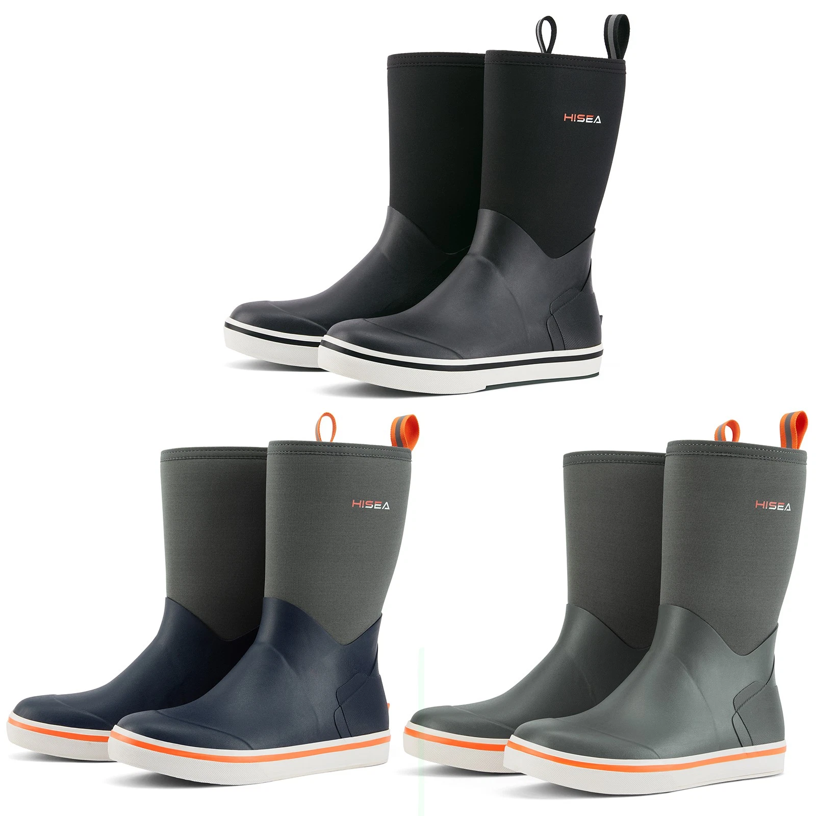 HISEA Men Mid-Calf Deck Boots Waterproof Anti-Slip Mud Fishing Garden Rain Boots