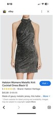 Halston Heritage Womens Black Silver Metallic Halter Knit Mini Dress Size 1O NWT