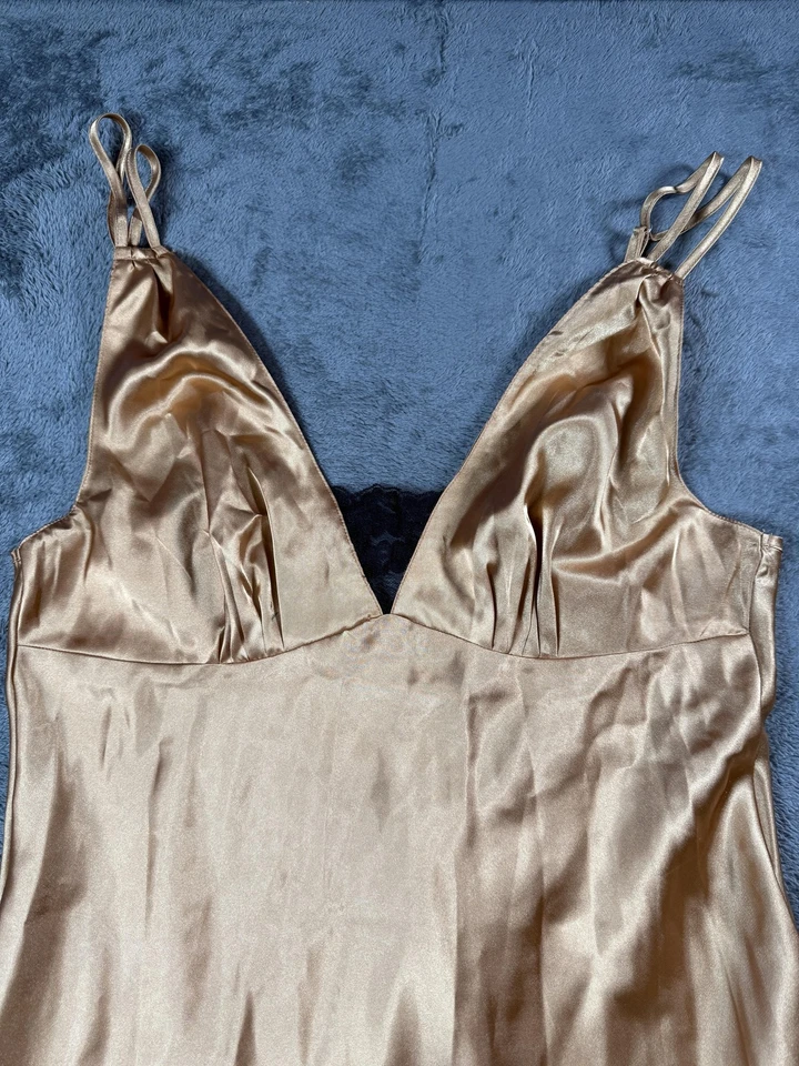 Secret Treasures Lingerie Nightgown Womens Large Gold Black Lace Slip Satin - Image 2 of 4