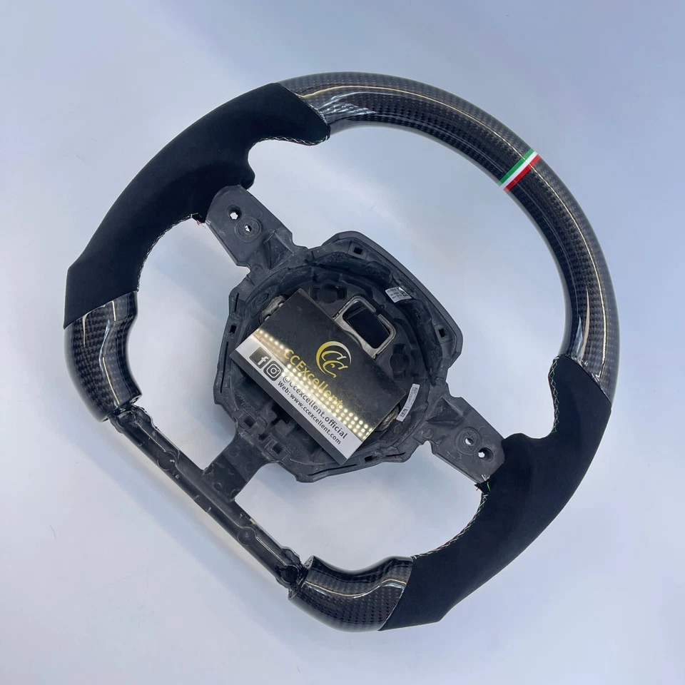 For Lamborghini Huracan 2015+ Custom Alcantara Real Carbon Fiber Steering Wheel - Image 2 of 4