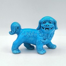 Vintage Chinese Turquoise Blue Porcelain Foo Dog Temple Lion 