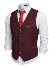 Men's Business Suit Vest Slim Fit Jacket Casual Suit Vests XX-Large Burgundy