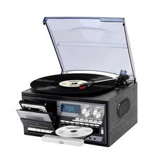 Vintage Record Player 9-in-1 Turntable with Built-in Speakers, AM/FM Radio, C...