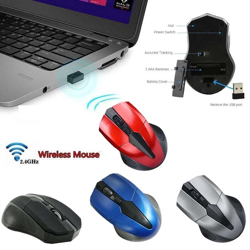 Wireless 4 Colour Cordless 2.4 Ghz Mouse Usb Dongle Optical Scroll Pc Laptop Mac - Image 2 of 4