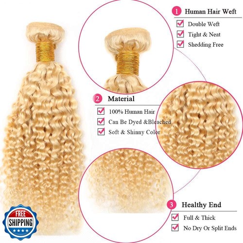 613 Curly Bundles Human Hair Blonde Bundles Peruvian Unprocessed Virgin Hair - Picture 3 of 5