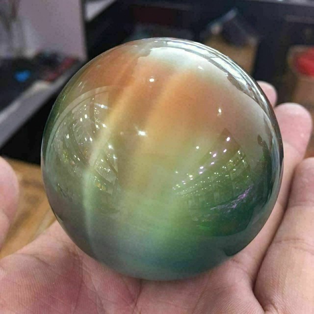 290g Rare Natural Quartz color Cat Eye Crystal Healing Ball Sphere 60mm