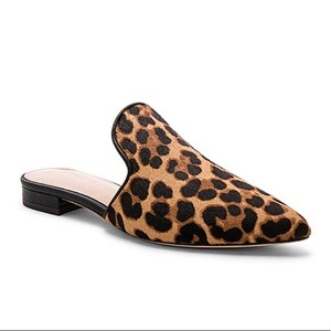 leopard print calf hair mules