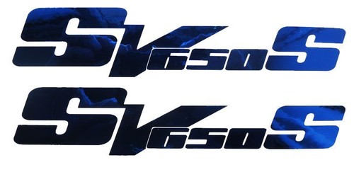 SV 650 S Blue chrome motorcycle graphics decals stickers x 2 pieces - Picture 3 of 3