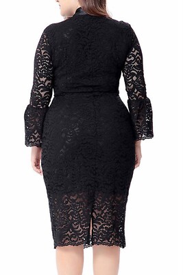 black lace bodycon dress plus size Women Midi Flare Sleeves deme-by-gabriella
