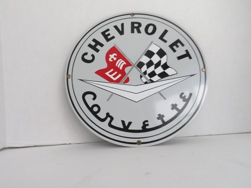 VINTAGE Round Metal CHEVROLET Corvette Sign Man Cave Signage Porcelain? - Picture 9 of 13