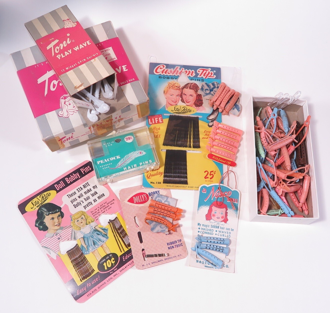 Vintage Doll Hair Curler Rollers Hair Pins and Toni Kit Muffie Ginny