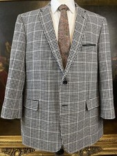 NEW Linea Uomo 50R Black  White Houndstooth Windowpane Poly Tweed 2Btn Blazer