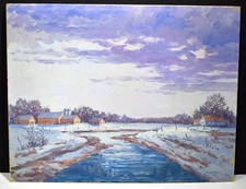 J Alvin Storck Painting "Sky Line Farm" 1959 Oil on Board Chicago Artist